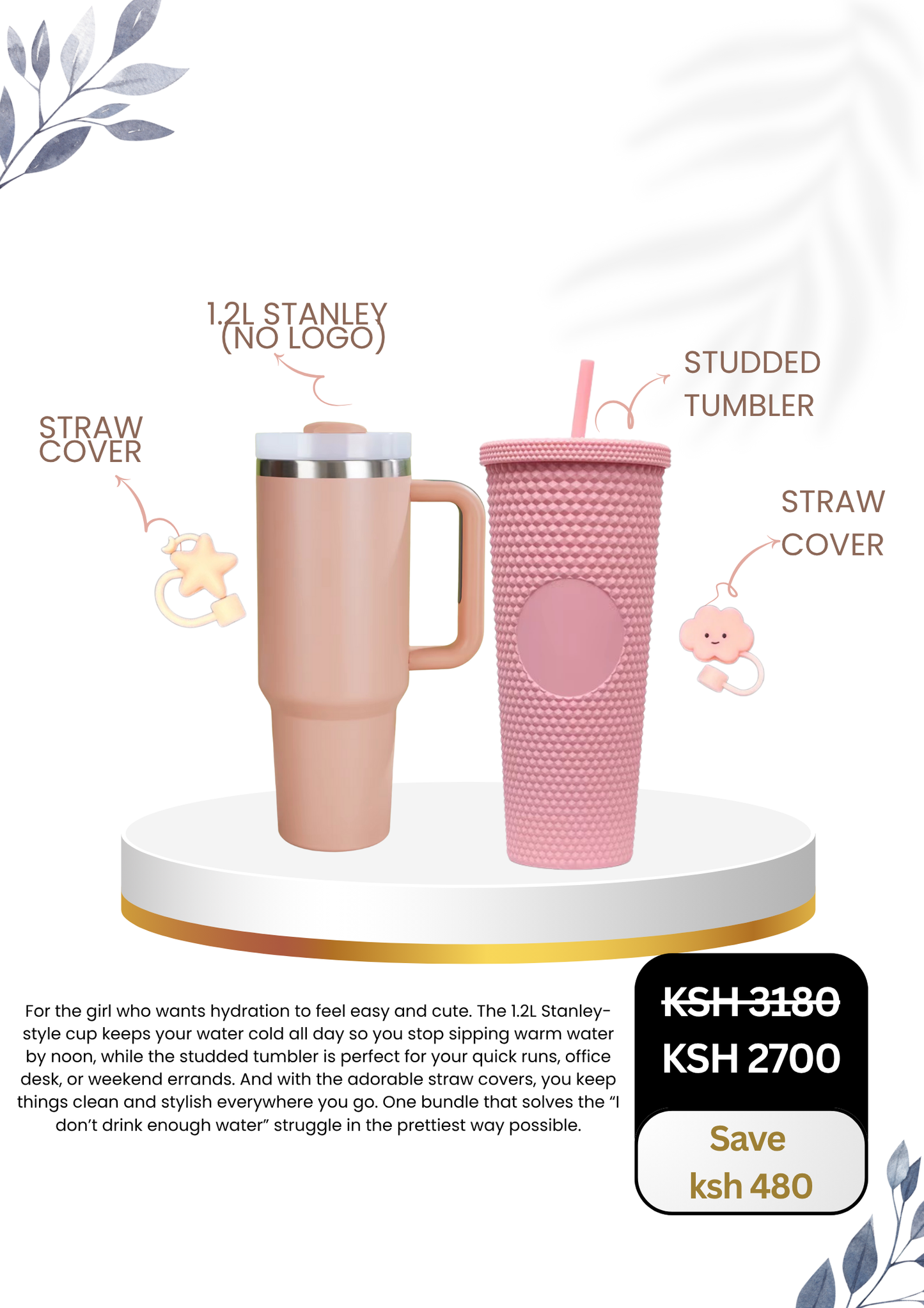 1.2L Stanley (No Logo) X Studded Tumbler X 2 Straw Covers