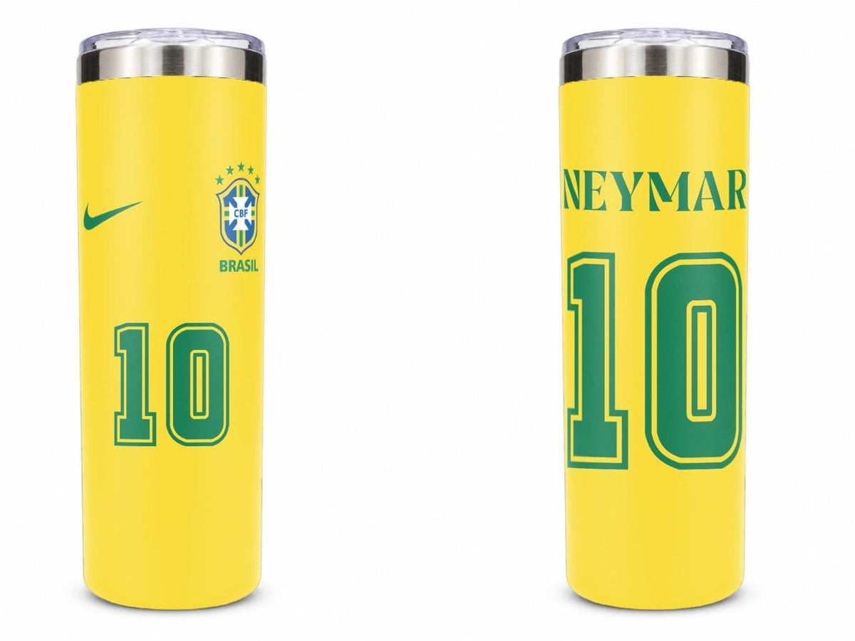 Personalized football tumbler featuring Neymar number 10 Brazil-inspired design