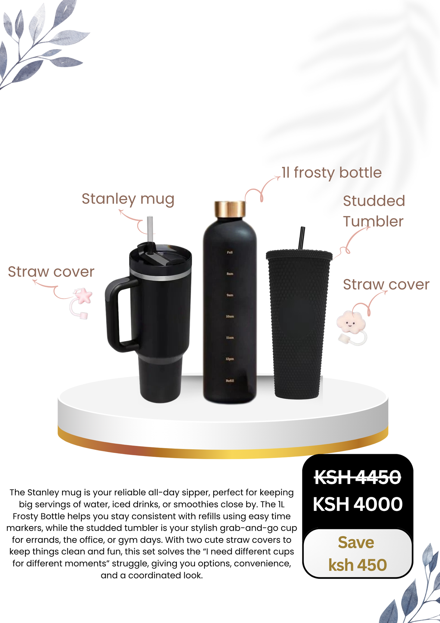 Stanley Mug X 1L Frosty Bottle X Studded Tumbler X 2 Straw Covers