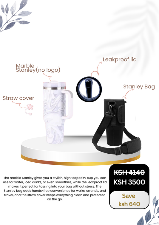 Marble Stanley (No Logo) X Leakproof Lid X Stanley Bag X Straw Cover