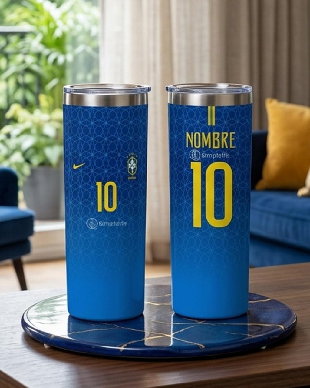 600ml football-inspired personalized tumbler with player name and number design
